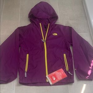 The North Face Kids' Purple Raincoat with Yellow Zippers